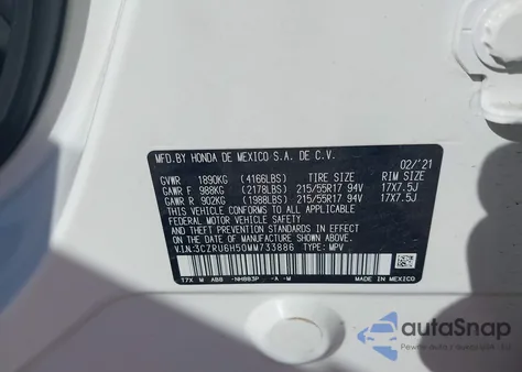 2021 Honda Hr-V Awd Ex z USA, uszkodzony, nr VIN 3CZRU6H50MM733886